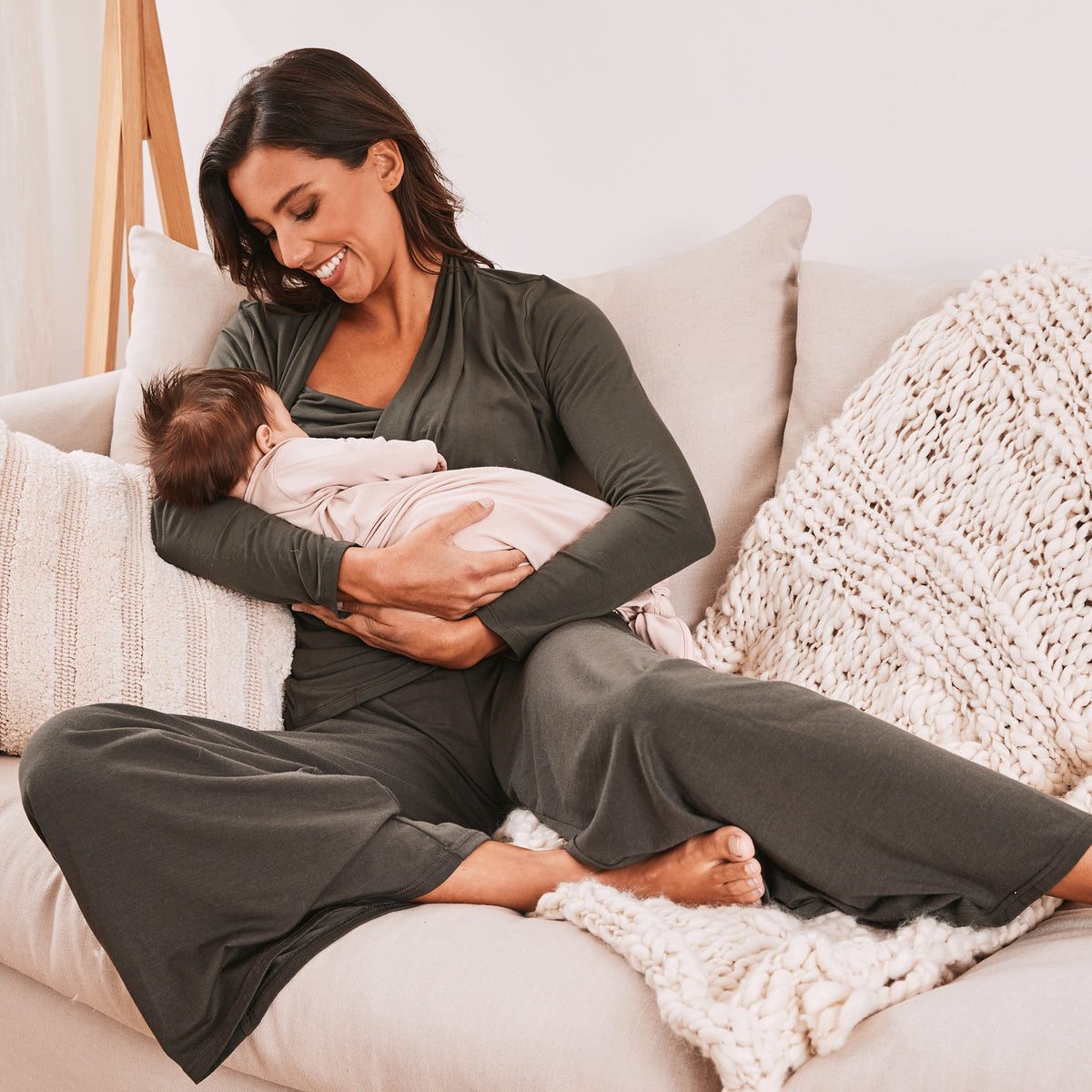 Grace Maternity & Nursing Nightgown, Robe, and Blanket Set – Milk