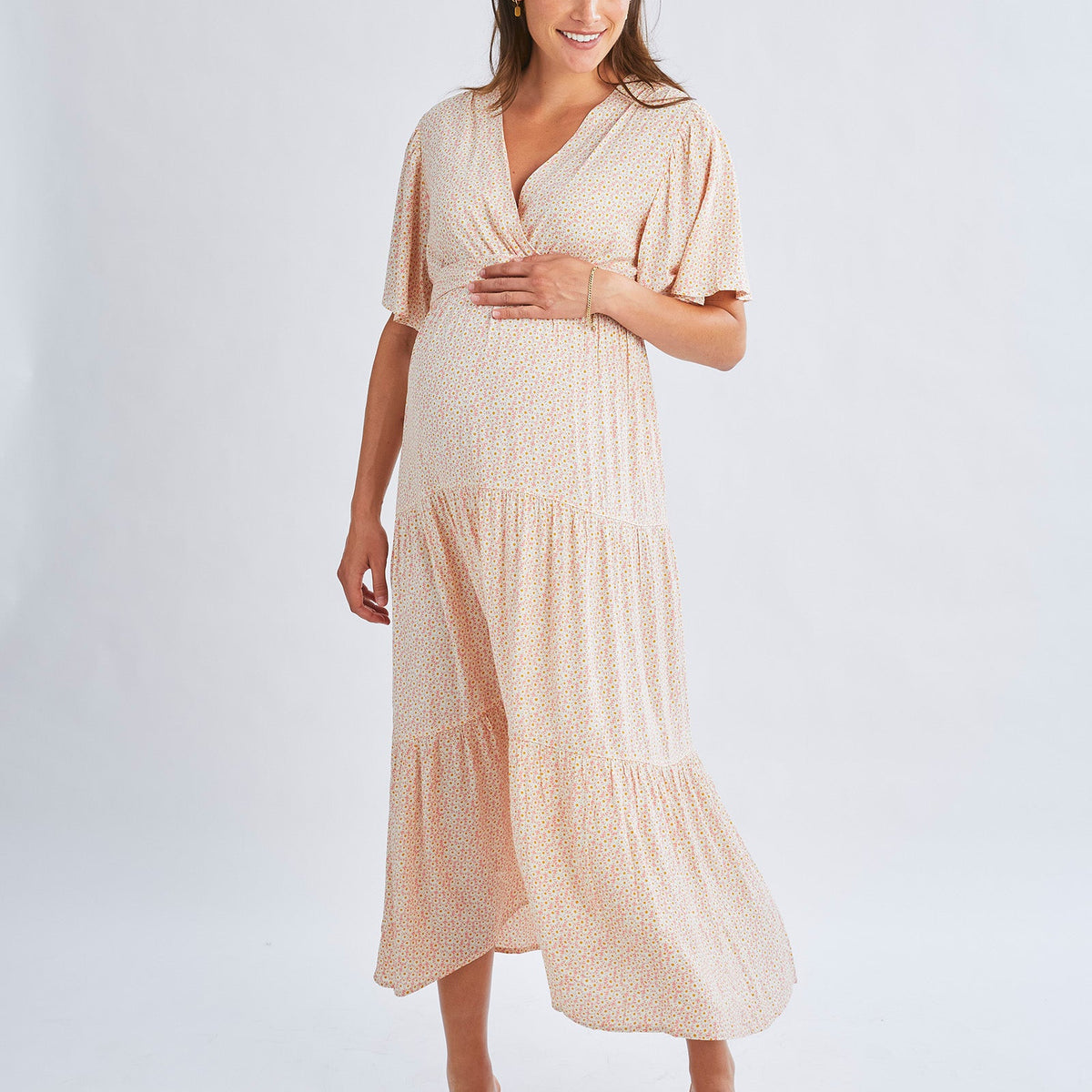 Angel Maternity Cara Maternity Maxi Dress in Creamy Floral Glow