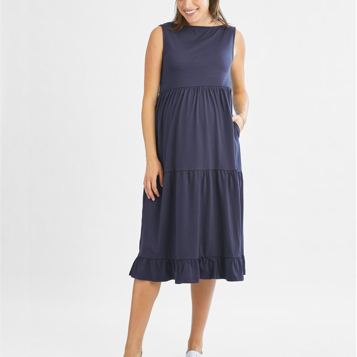 La Belle Maternity Cotton Dress In Navy – Angel Maternity USA