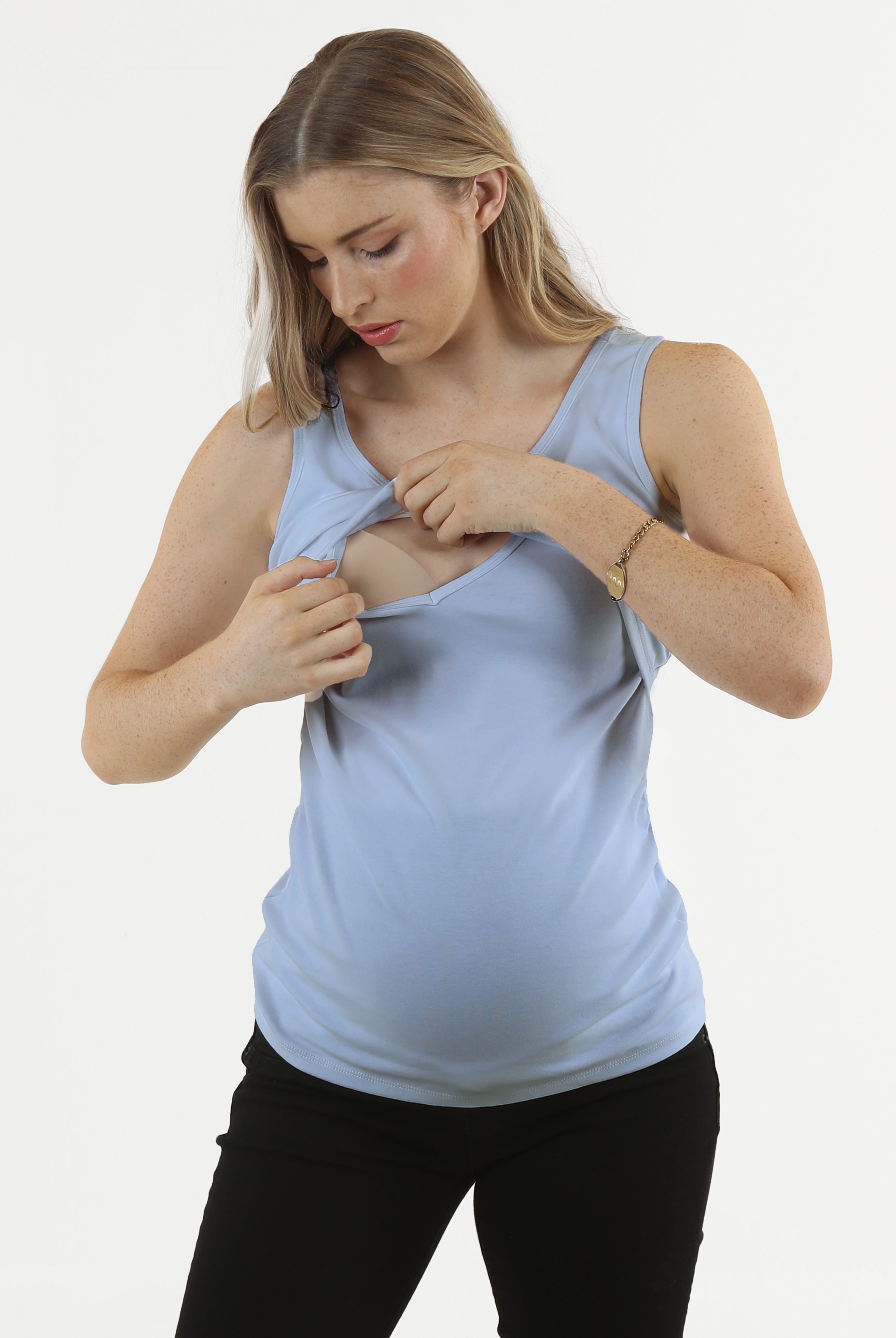 Maya Maternity & Nursing Cotton Tank - Powder Blue - Angel Maternity USA