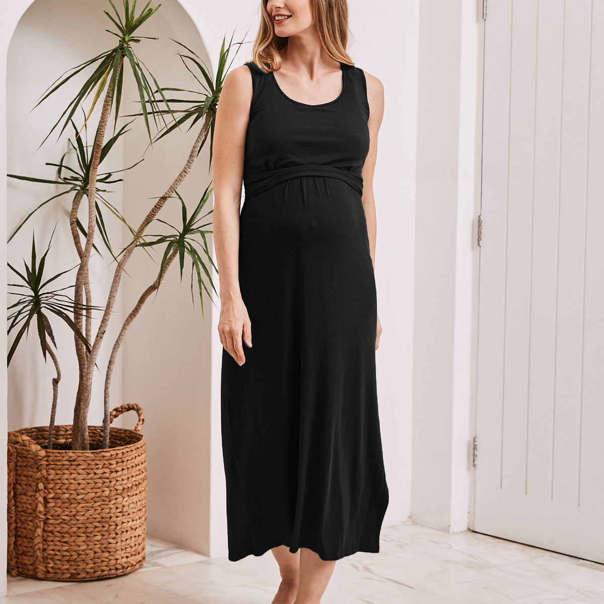 slim fit dress slacks Angel Maternity Maternity Nursing Maxi Dress in Black