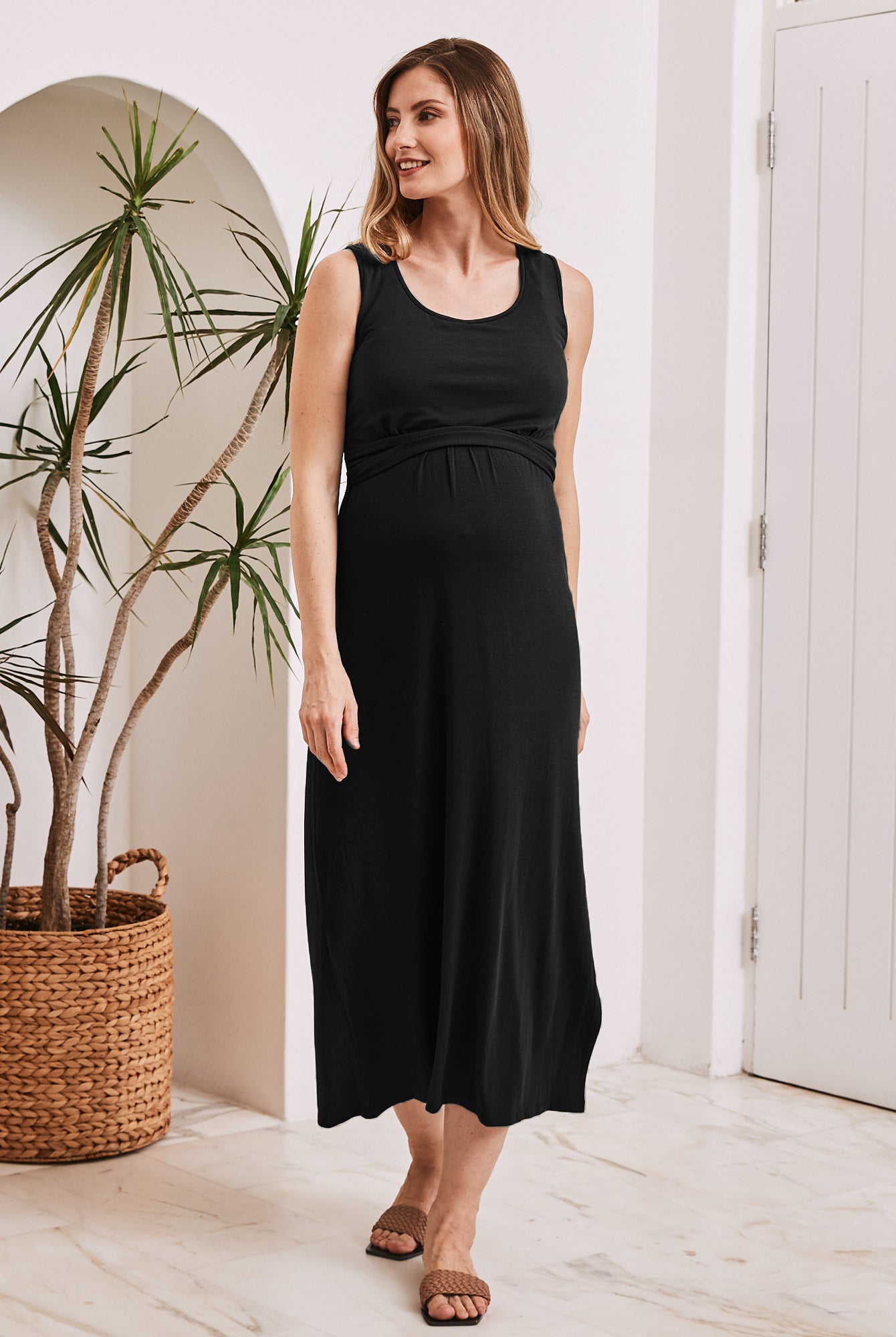Maternity & Nursing Black Sleeveless Bamboo Maxi Dress - Angel Maternity USA