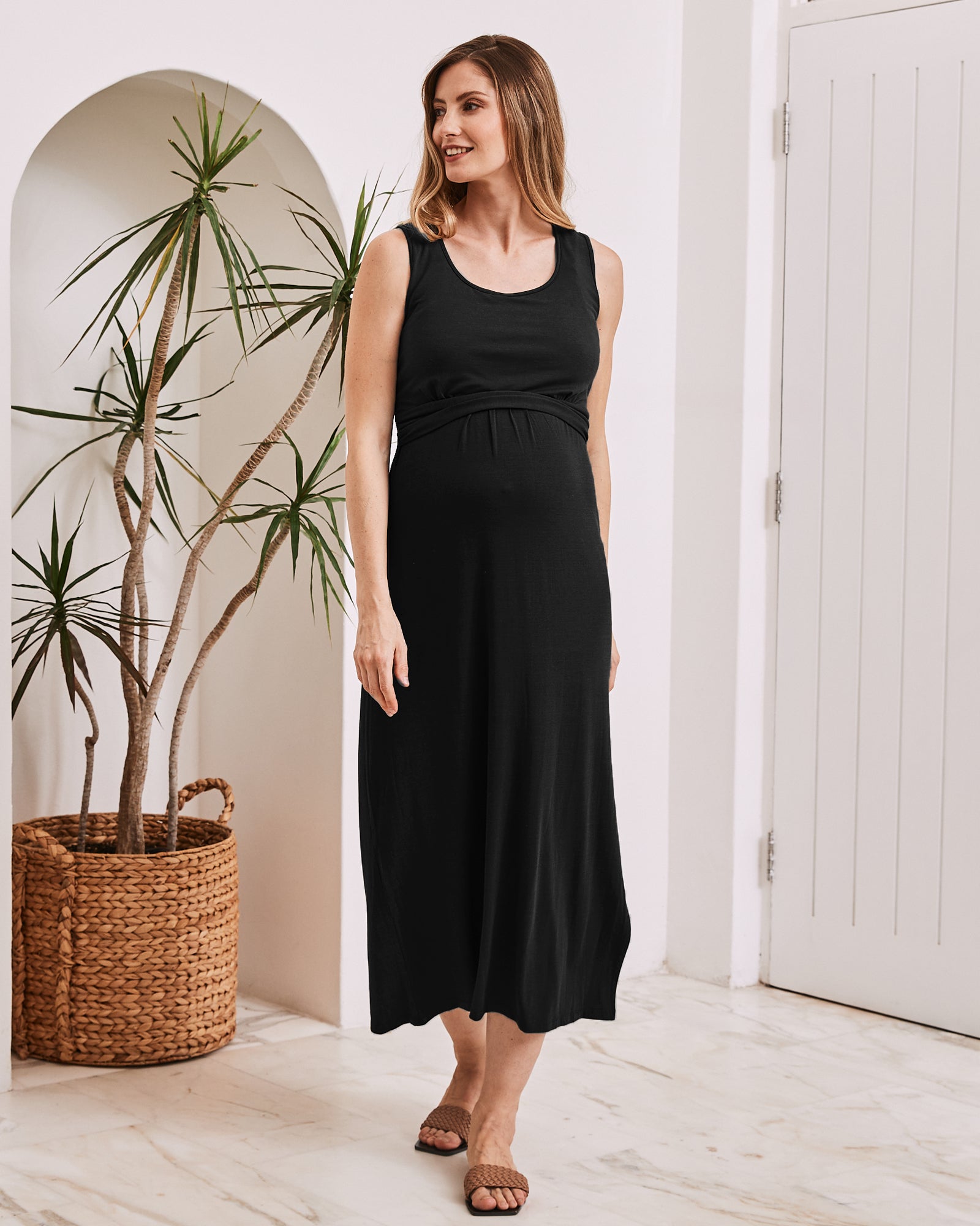 Maternity & Nursing Black Sleeveless Bamboo Maxi Dress - Angel Maternity USA