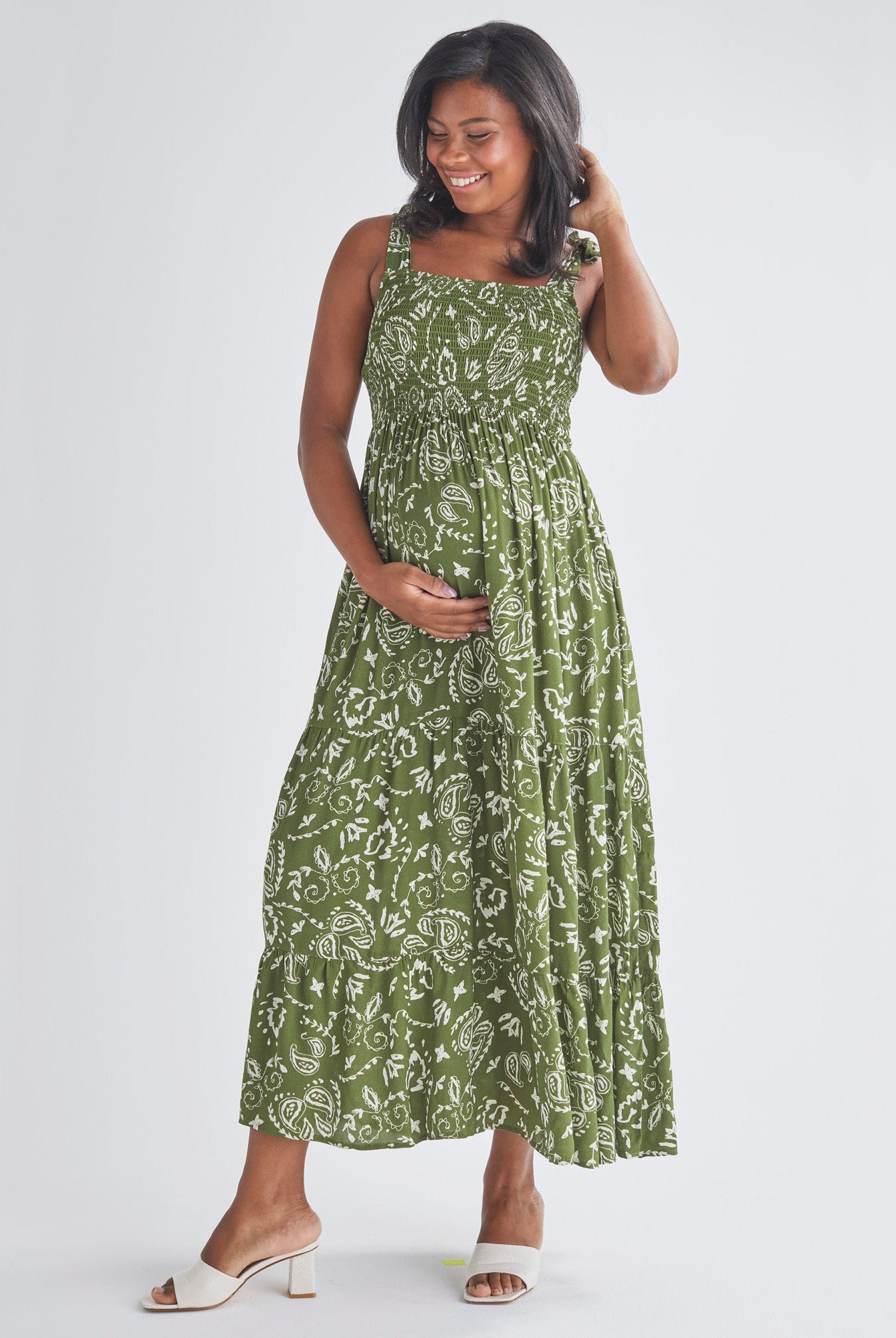 Maternity Green Dress in Paisley Print from Angel Maternity