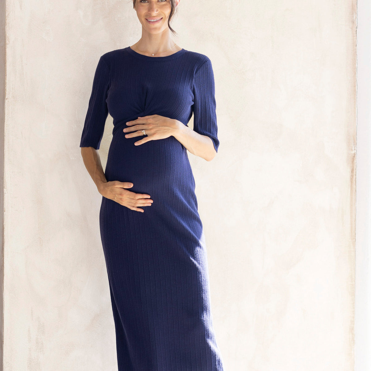 knitted pregnancy dress Angel Maternity Annabella Maternity Knit Midi in Navy Sunday edition