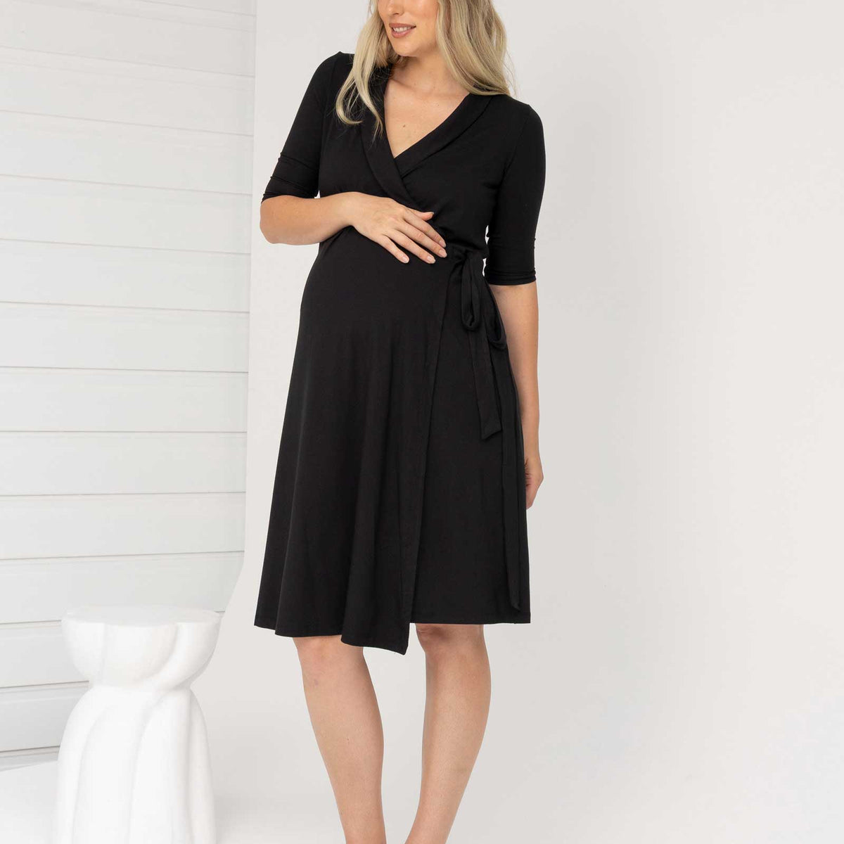 black maternity formal dress Black Sequin Sleeveless Wrap V-Neck Maternity Gown  PinkBlush