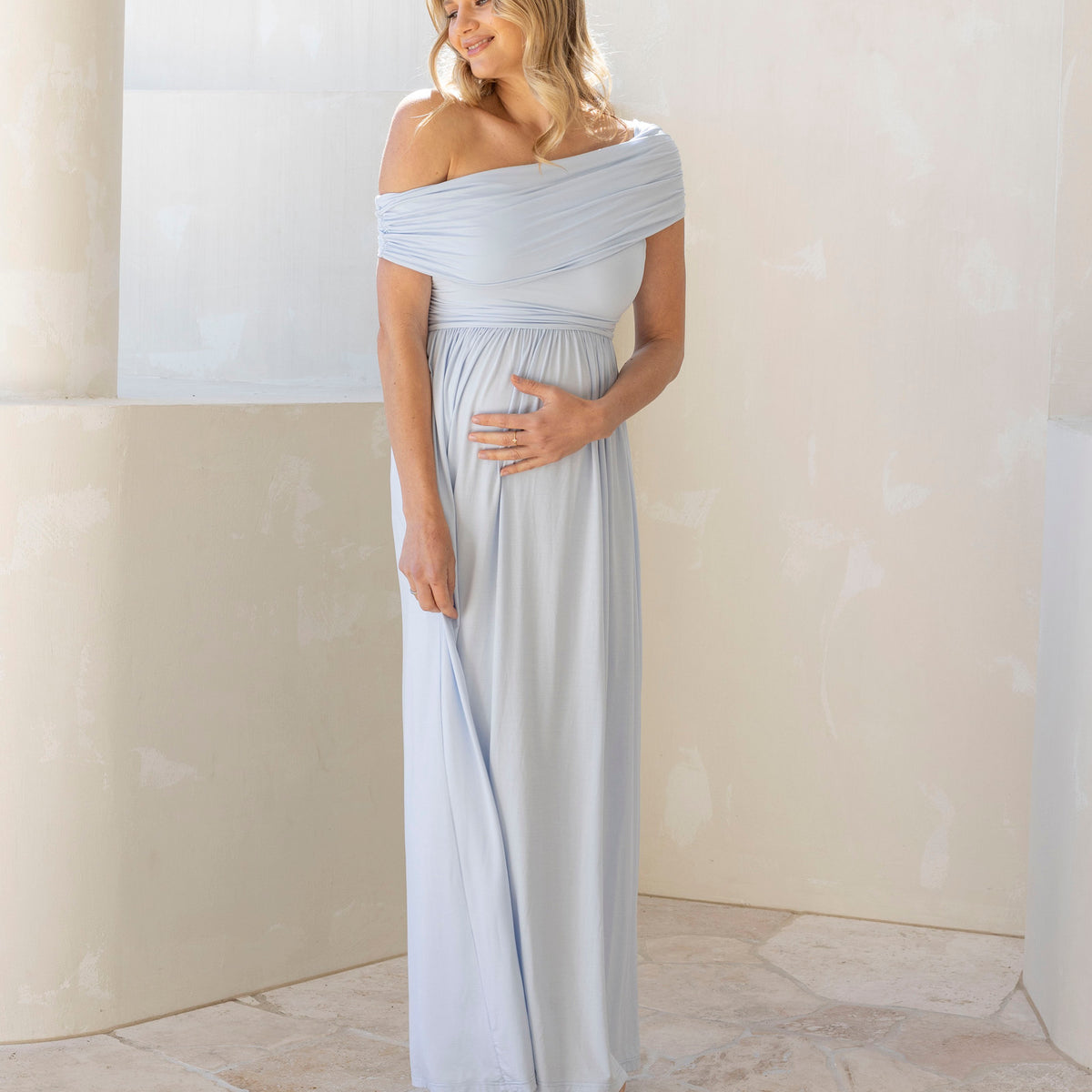 Ariana Maxi Maternity Moon Dress in Baby Blue L