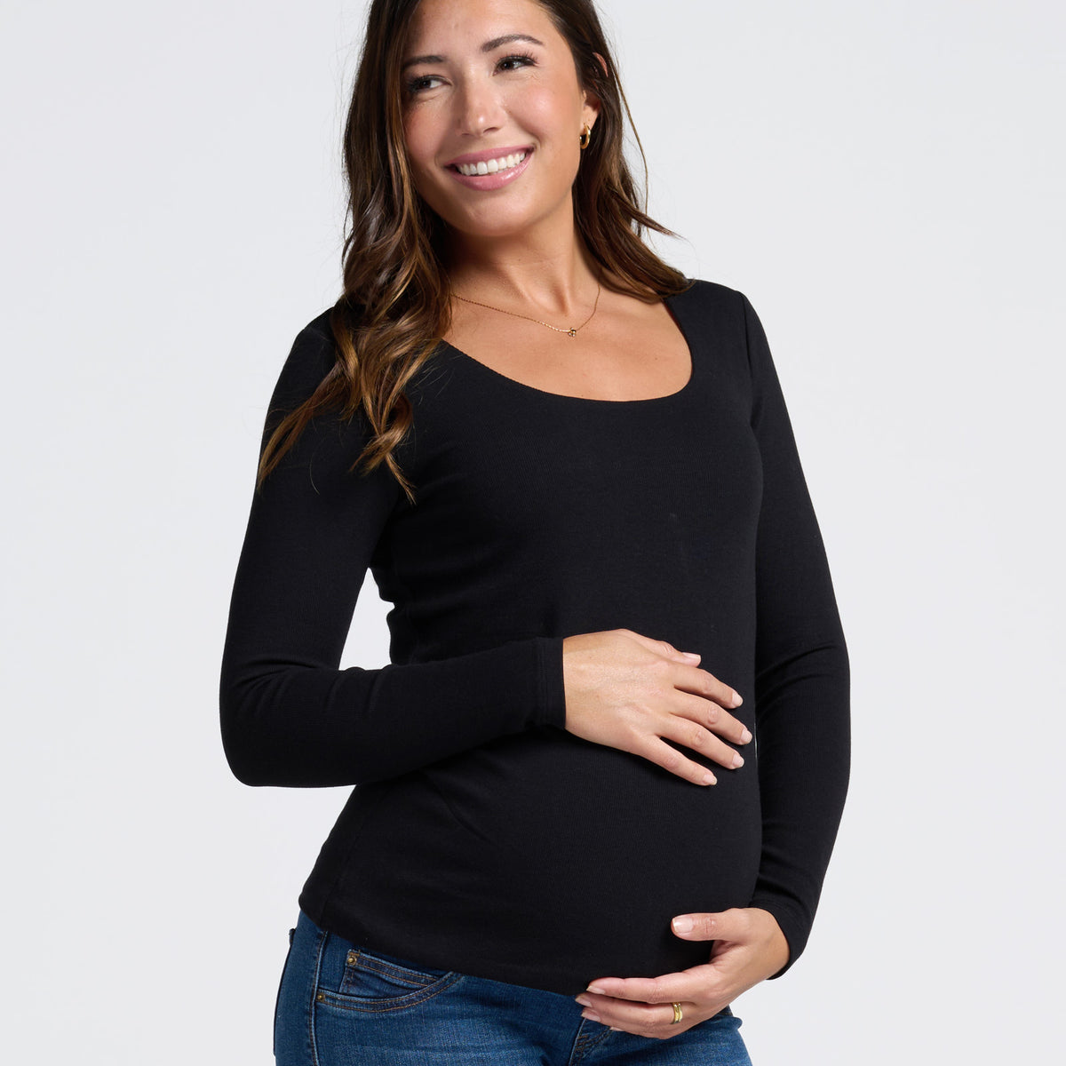 Black Sweetheart Ribbed Maternity Long Sleeve Top