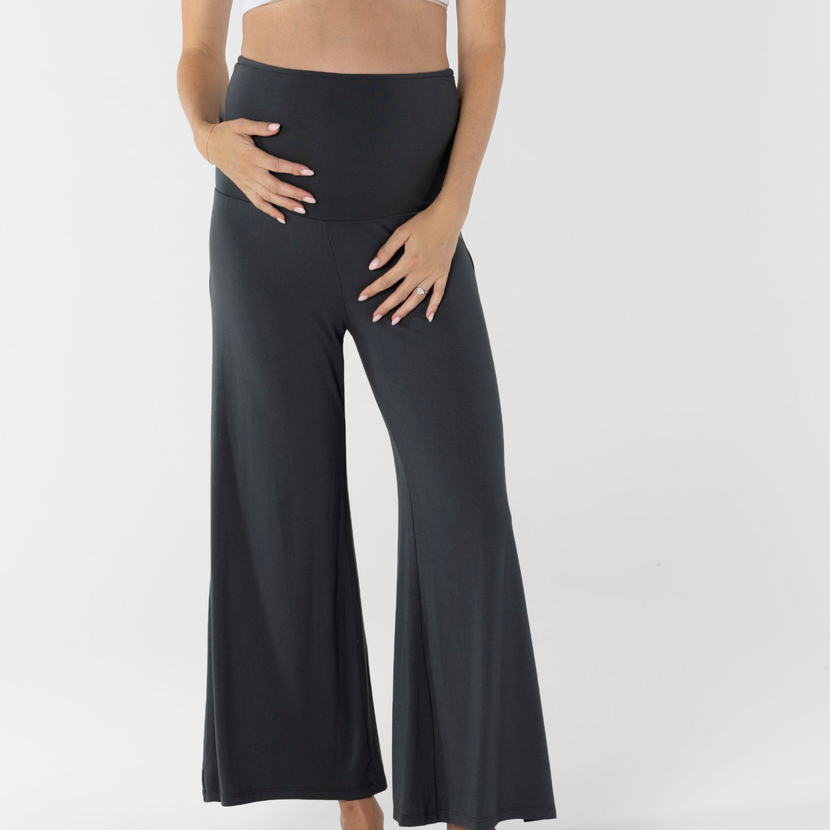 Wide Leg Black Bamboo Maternity Pants – Angel Maternity USA display picture 1
