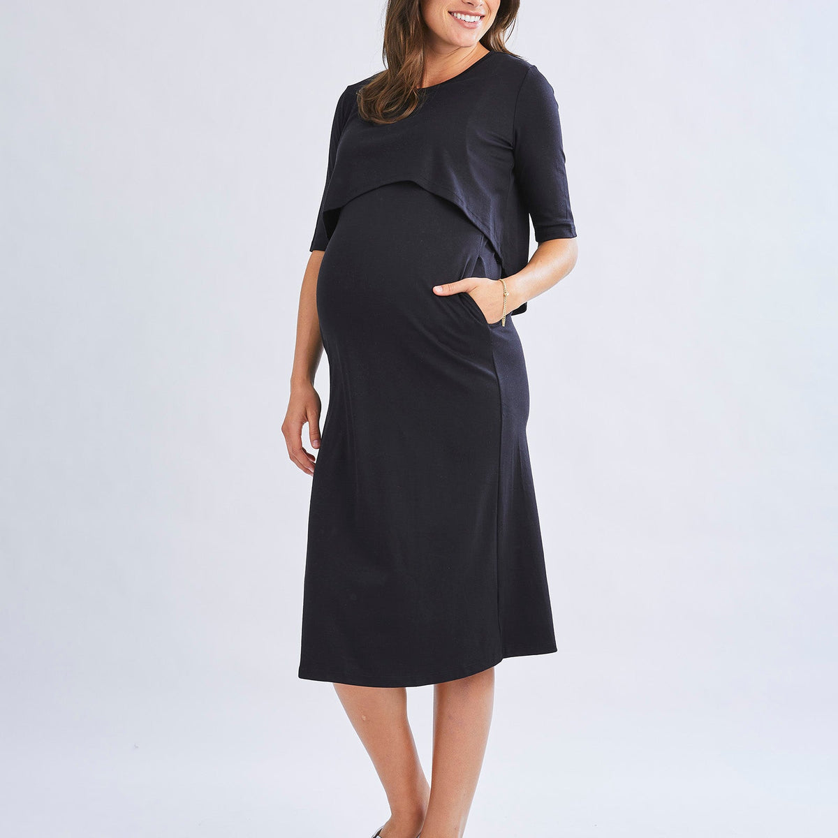 Angel Maternity Donna Maternity & Nursing Flip Dress In Black Angel Maternity Donna Maternity & Nursing Flip Dress In Black