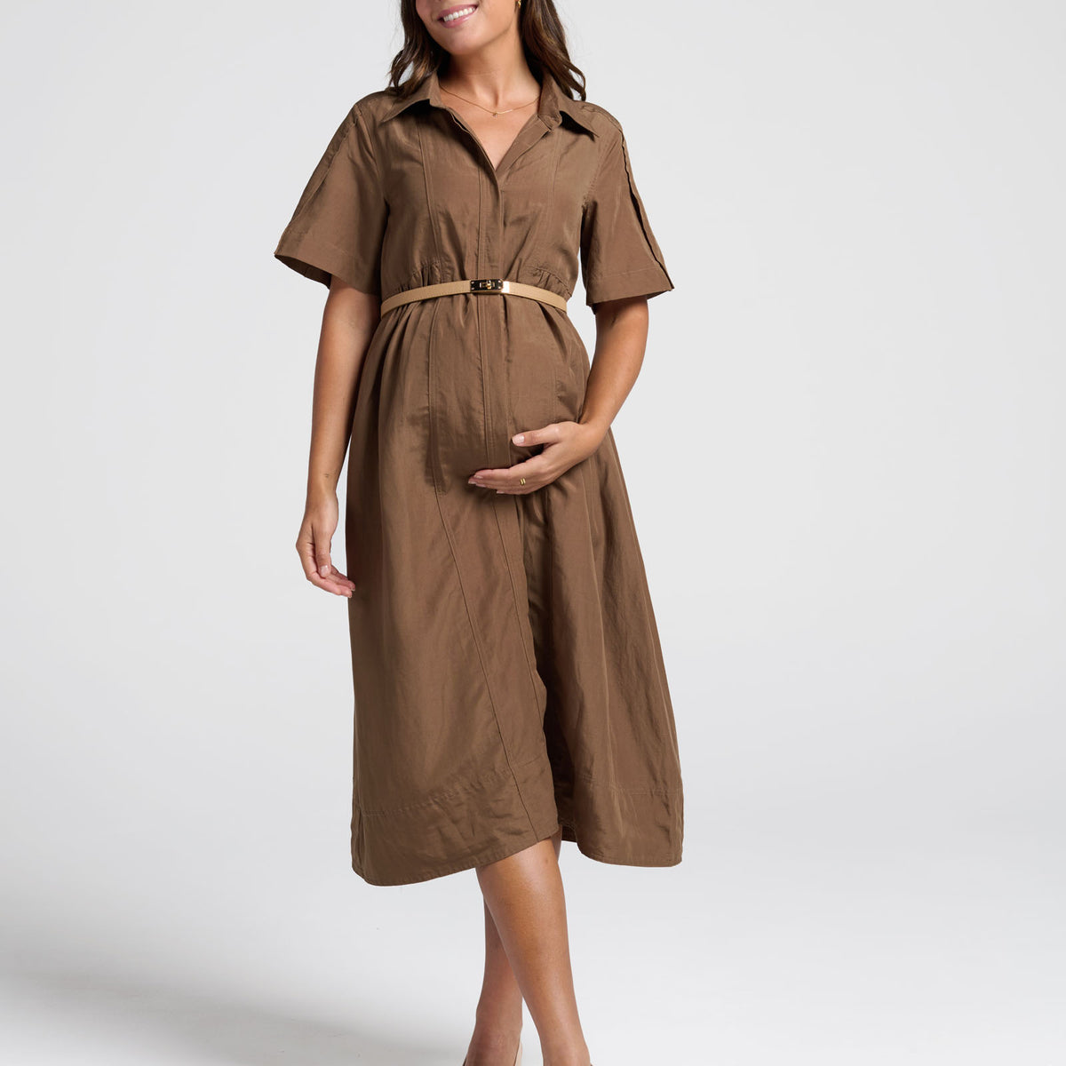 Sophia Maternity Belt Work Dress in Latte Angel Maternity USA Sophia Maternity Belt Work Dress in Latte Angel Maternity USA