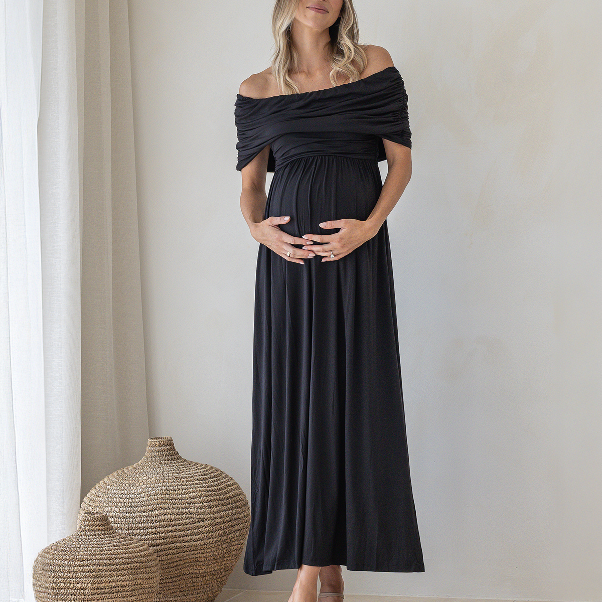 black maternity formal dress Ariana Maxi Evening in L Blue Sculpt your gorgeous growing Minimalist Avant-Garde Draped Dress COLOR:Brown Suede