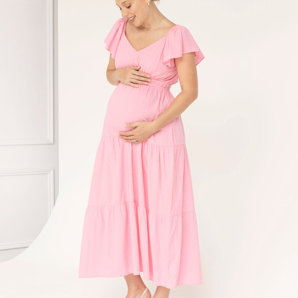 Lila Baby Shower Maternity Cotton Dress in Sugar Pink – Angel Maternity USA