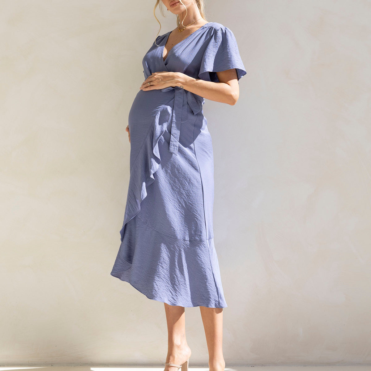 angels in america midi dress blue Molly Maternity Wrap Midi Dress In Iris Blue – Angel Maternity USA