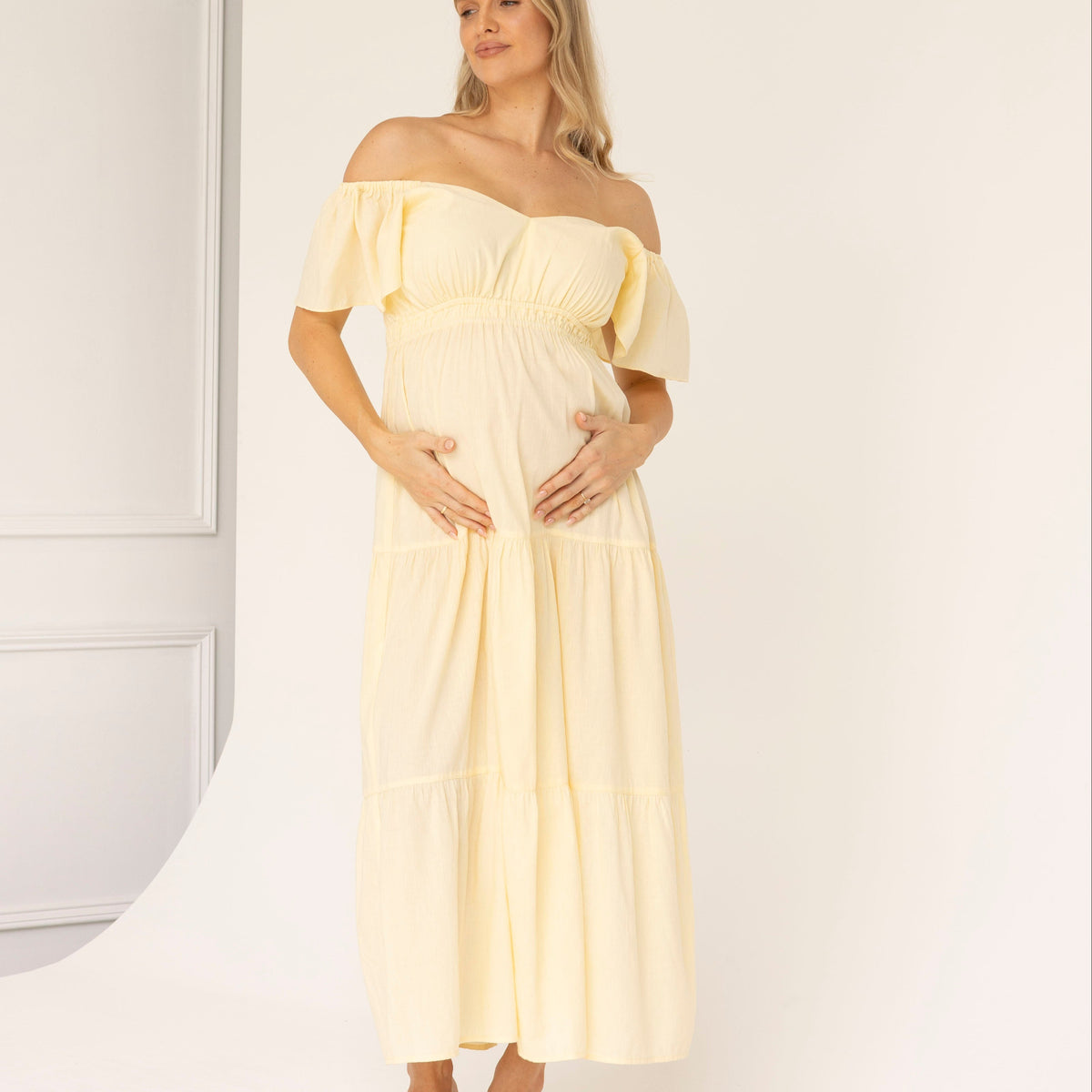 Lila Baby Shower Maternity Cotton Dress in Lemon S