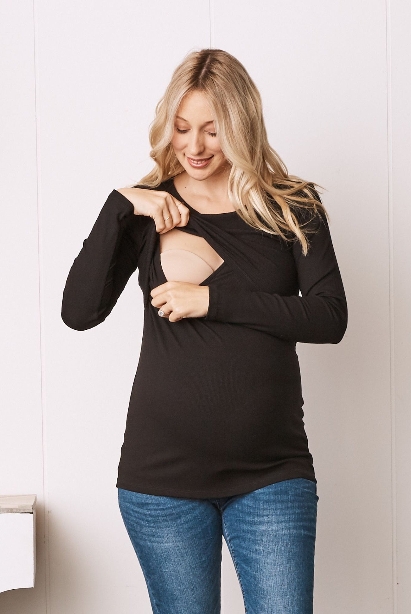 Black Long Sleeve Maternity & Nursing Top (6618561183838)