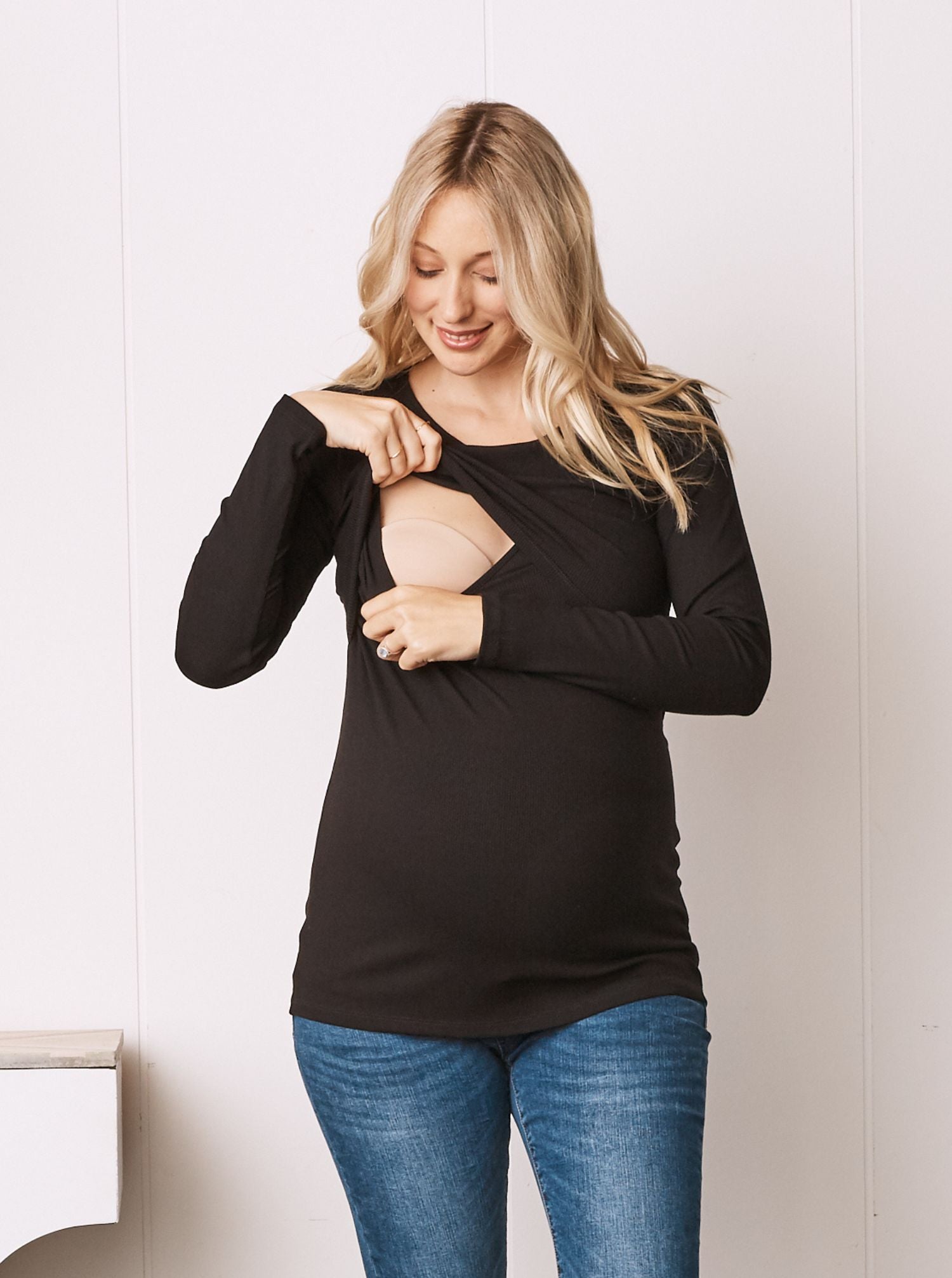 Black Long Sleeve Maternity & Nursing Top (6618561183838)