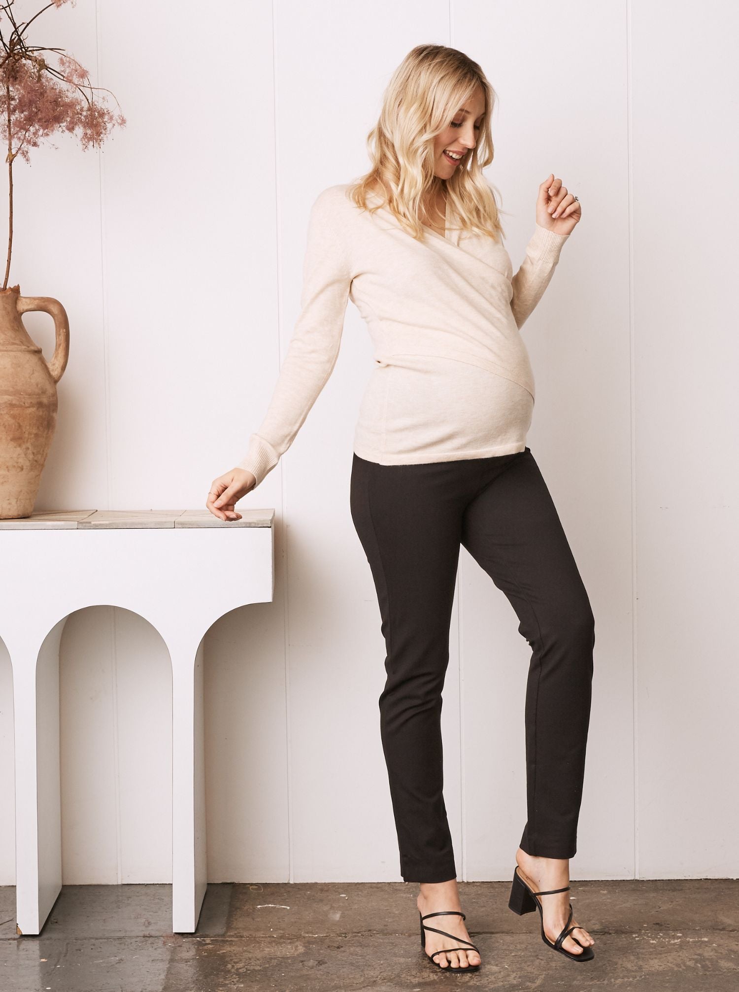 Maternity Crossover Nursing Long Sleeve Top in Beige (6618523762782)
