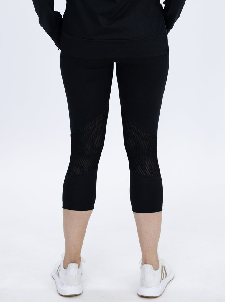 Back view - Maternity Workout Tight 3/4 Length Legging - Black (4761006735454)