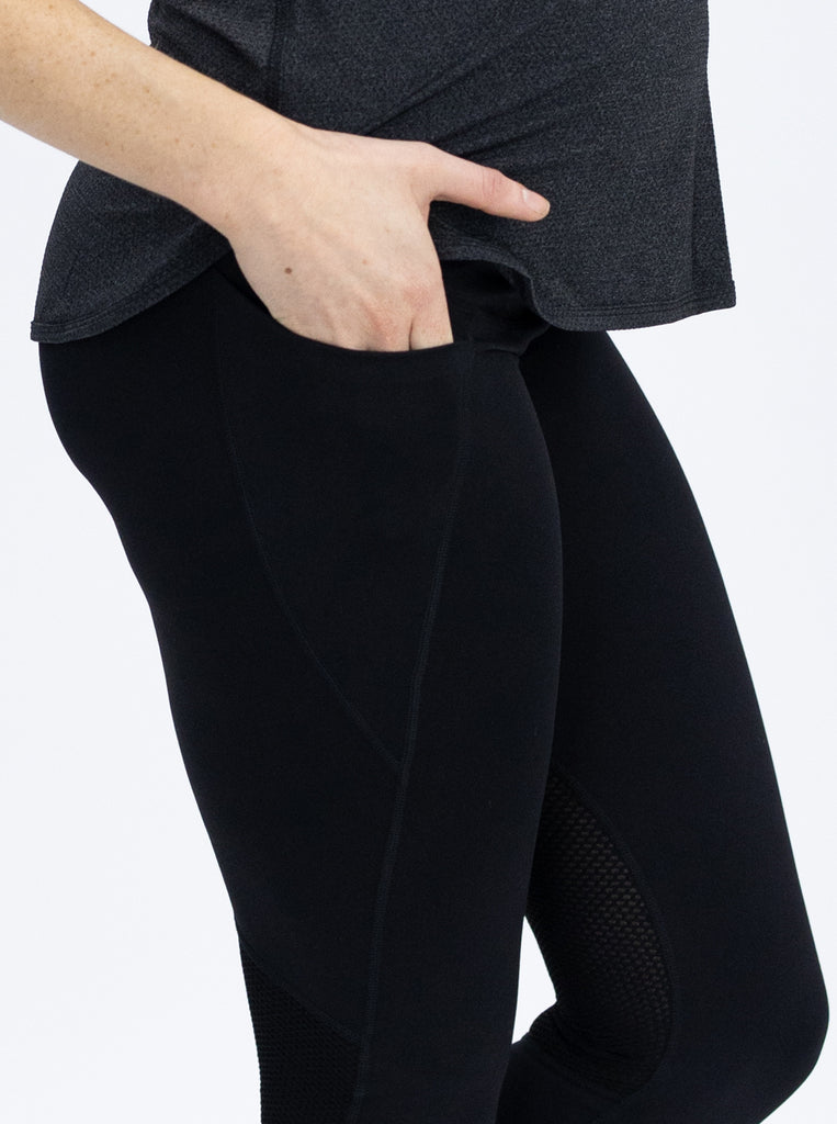 Close view - Maternity Workout Tight 3/4 Length Legging - Black (4761006735454)