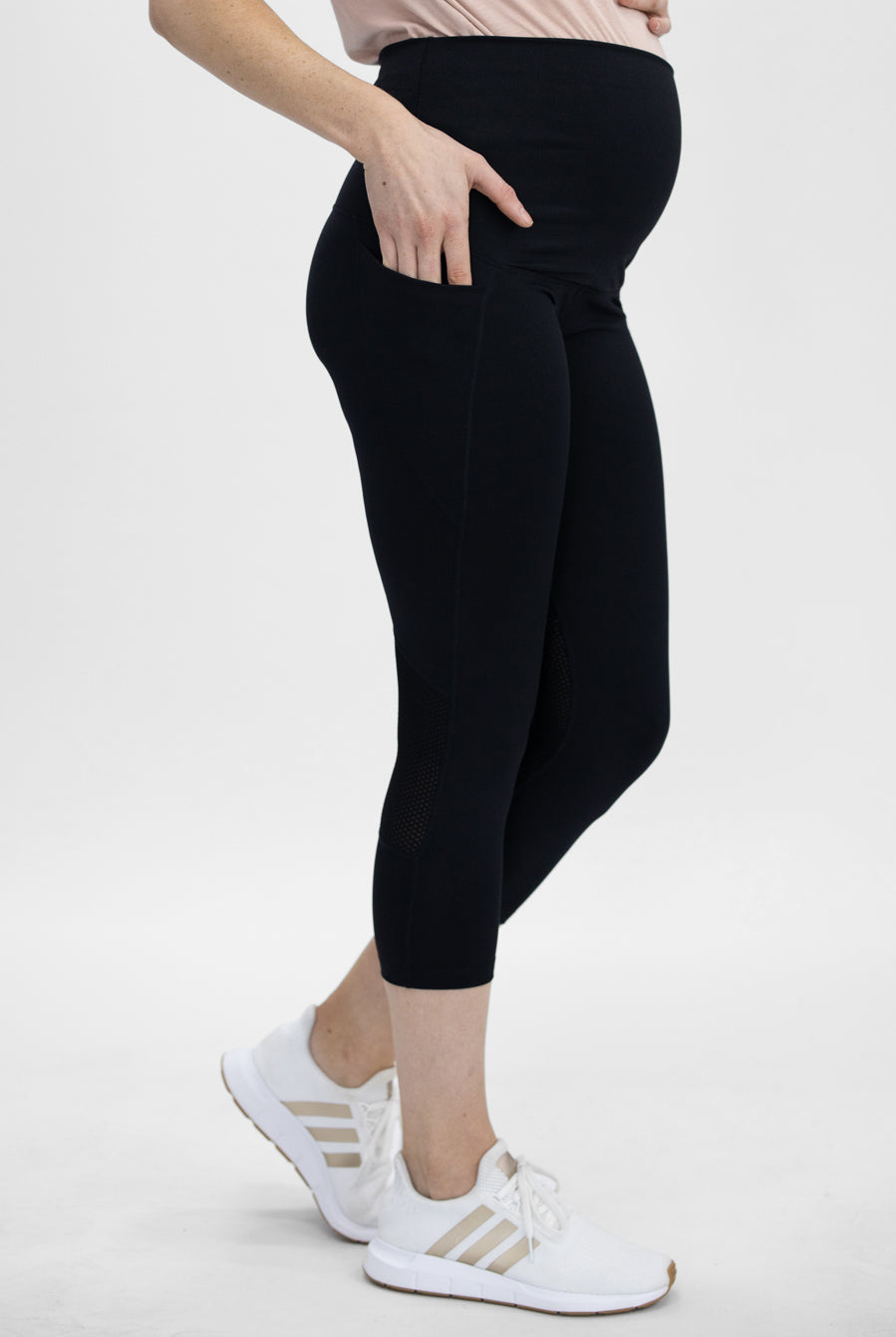 side view - Maternity Workout Tight 3/4 Length Legging - Black (4761006735454)
