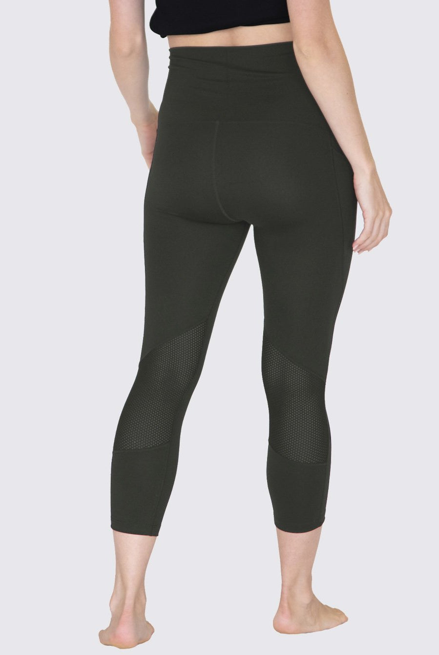Back view - Maternity Workout 3/4 Length Legging - Khaki Green (6640783818846)