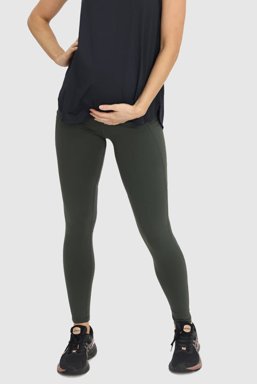 Front view - Full length Maternity Leggings - Green (6621384376414)