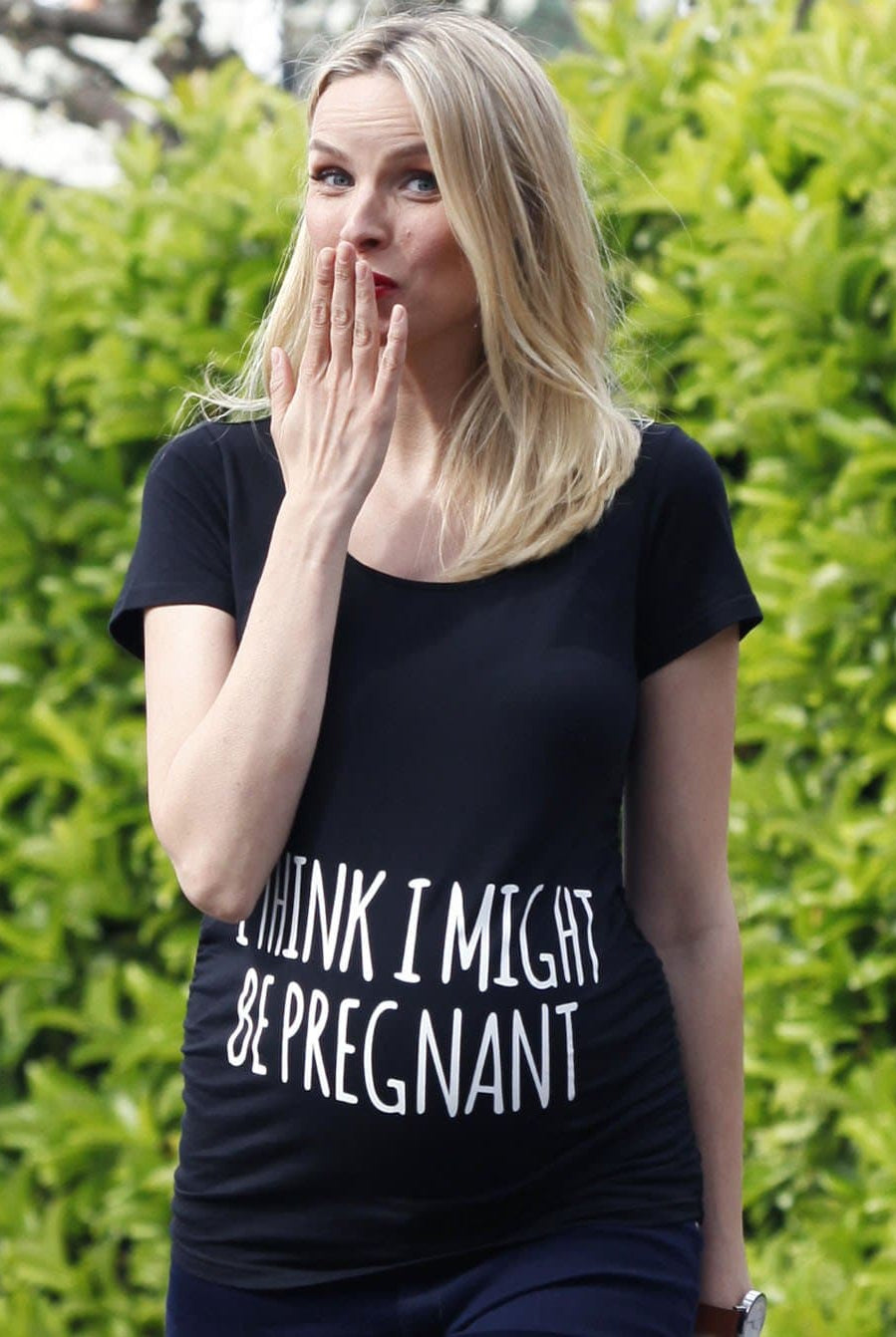 Basic Maternity Slogan Fitted Tee - I Think I might Be Pregnant - Angel Maternity - Maternity clothes - shop online (9984359814)