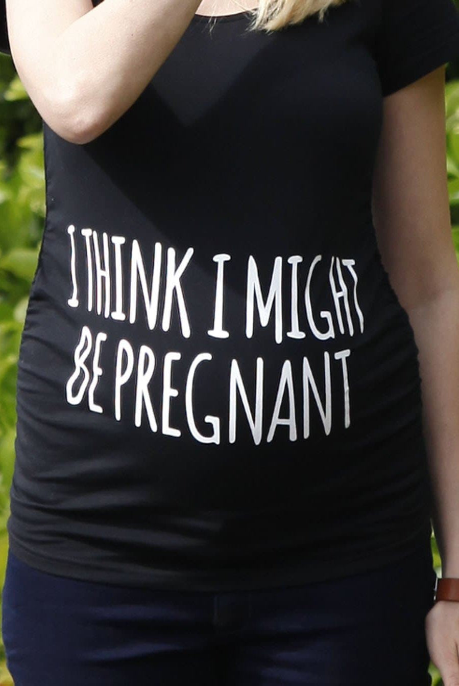 Basic Maternity Slogan Fitted Tee - I Think I might Be Pregnant - Angel Maternity - Maternity clothes - shop online (9984359814)