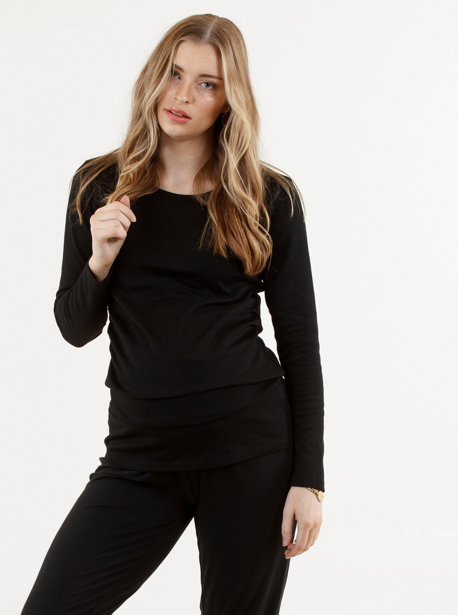 Essential Black Long Sleeve Maternity Tee (6669517193310)
