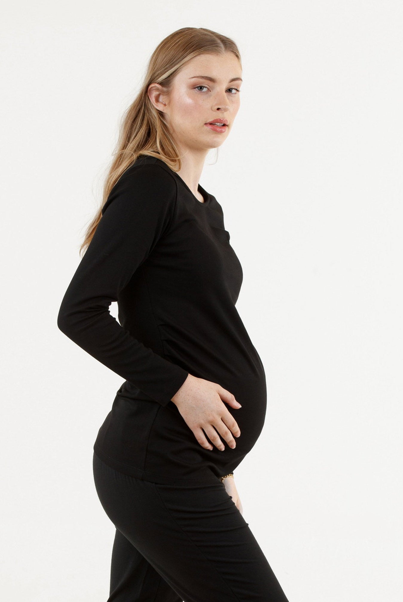 Essential Black Long Sleeve Maternity Tee (6669517193310)