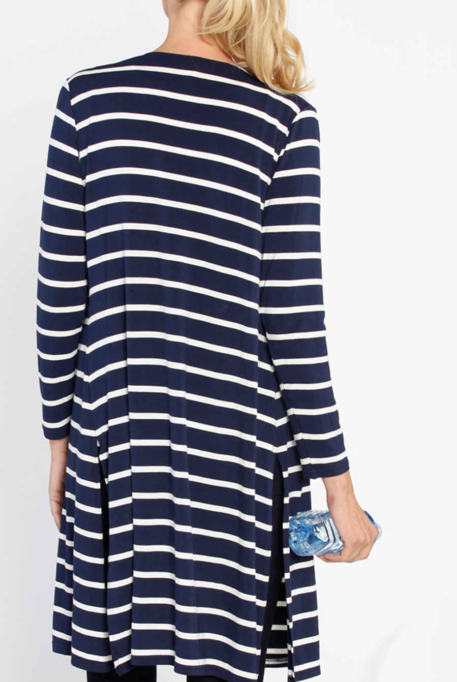 Back view - Maternity Long Lounge Cardigan in Stripes - Angel Maternity USA (4373637562462)