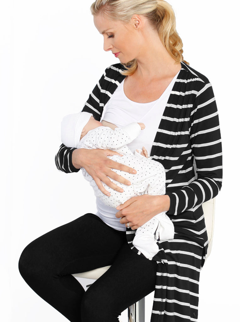 Maternity Long Lounge Cardigan in Stripes - Angel Maternity USA (4373637562462)
