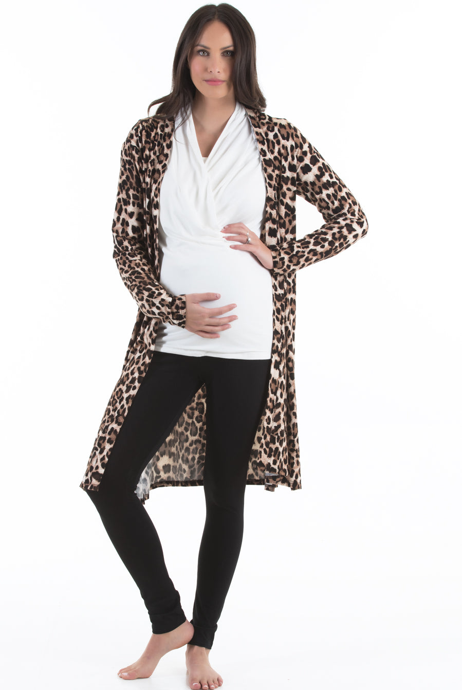 Maternity Long Lounge Cardigan in Animal Print - Angel Maternity USA (3956388626526)