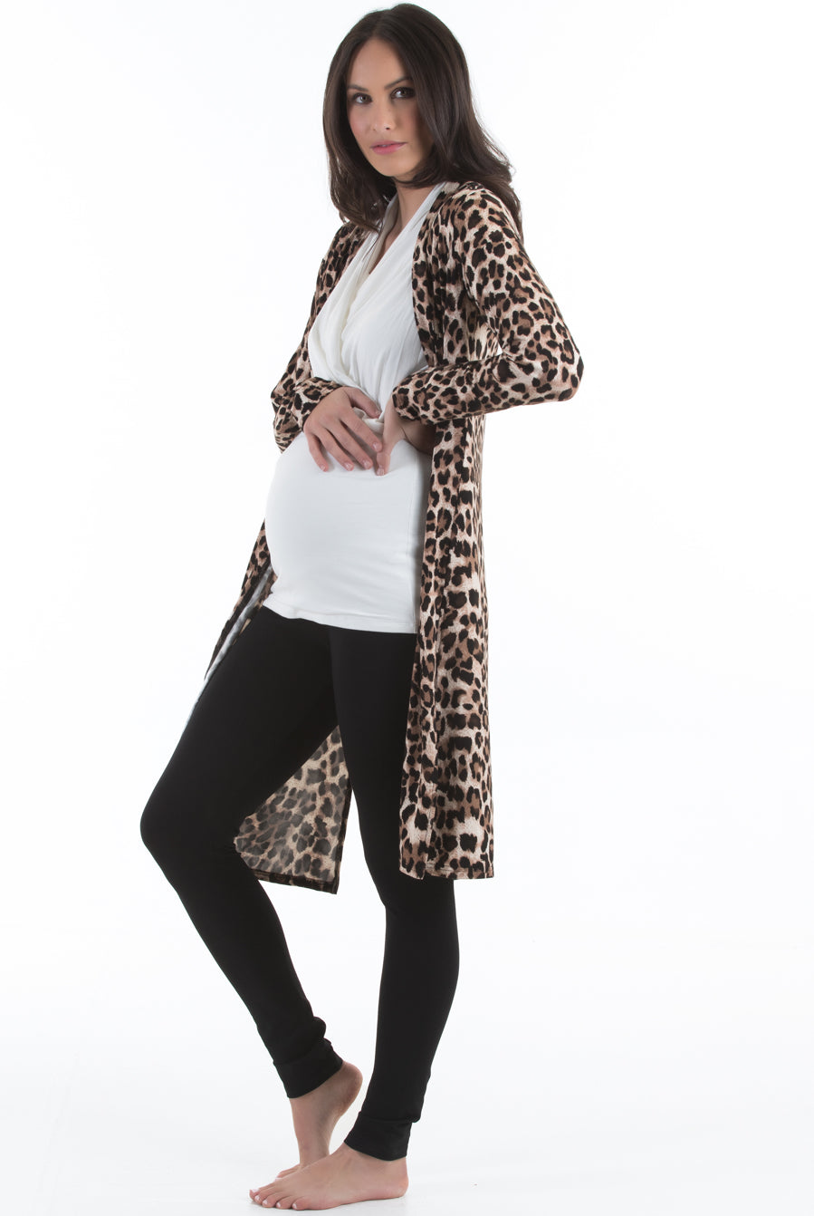 Maternity Long Lounge Cardigan in Animal Print - Angel Maternity USA (3956388626526)
