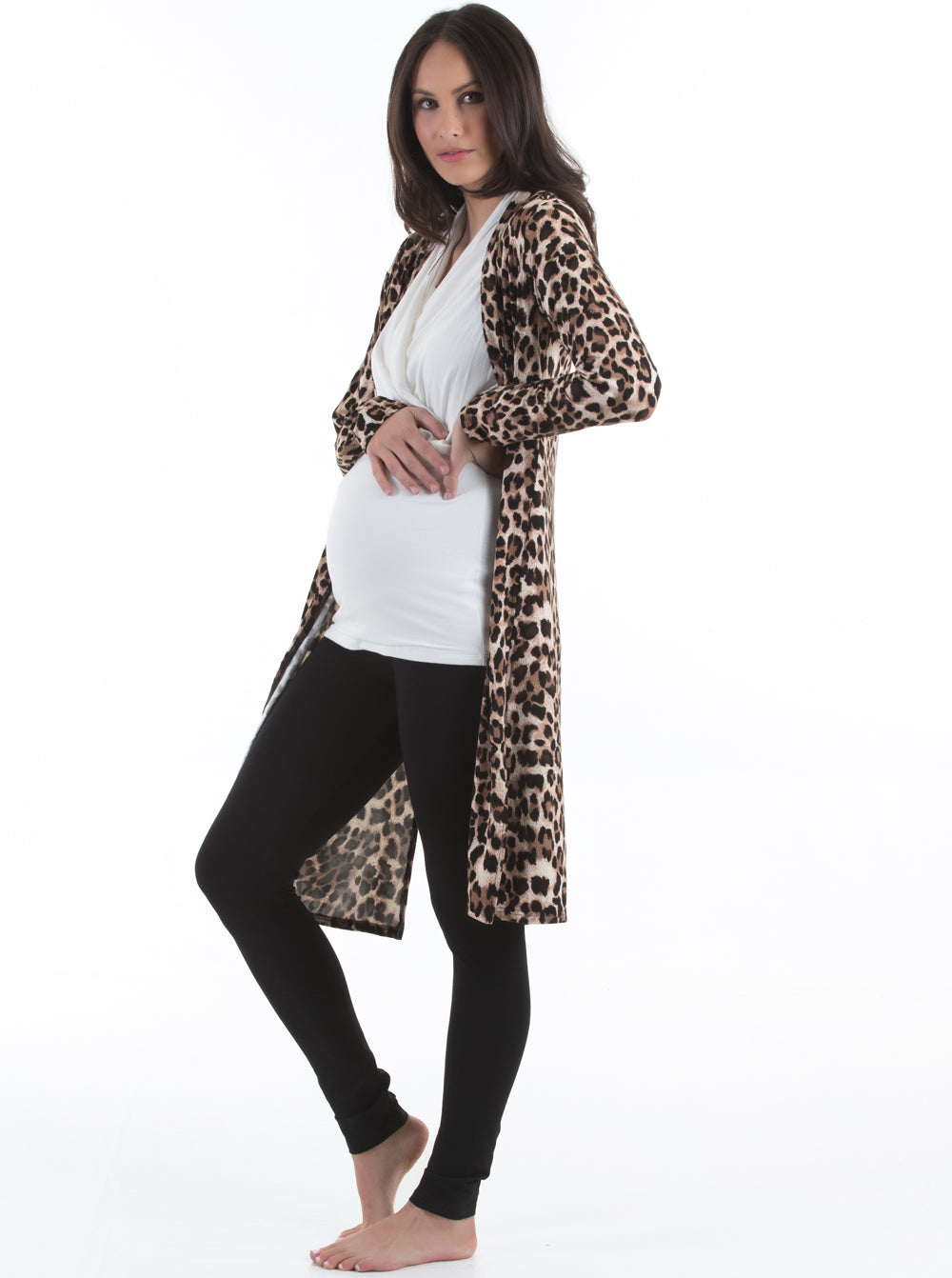 Maternity Long Lounge Cardigan in Animal Print - Angel Maternity USA (3956388626526)