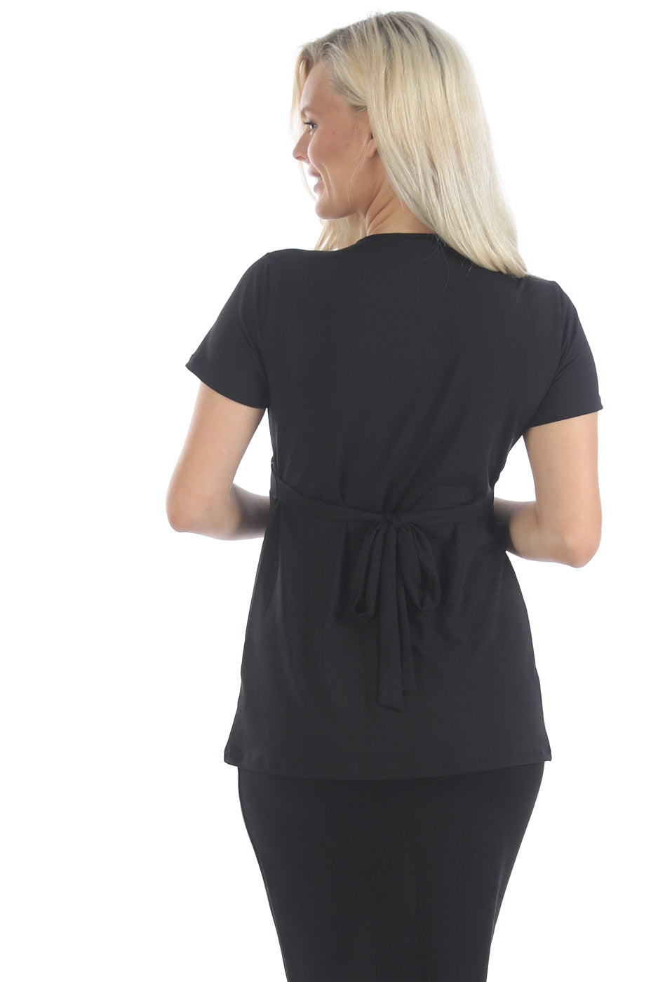 Back view - Bree Crossover Black Maternity Work Top (6640284270686)