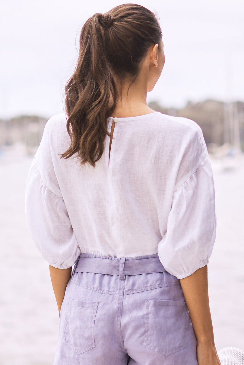 Brigitte Maternity Linen Blouse Top - White (6719312986215)