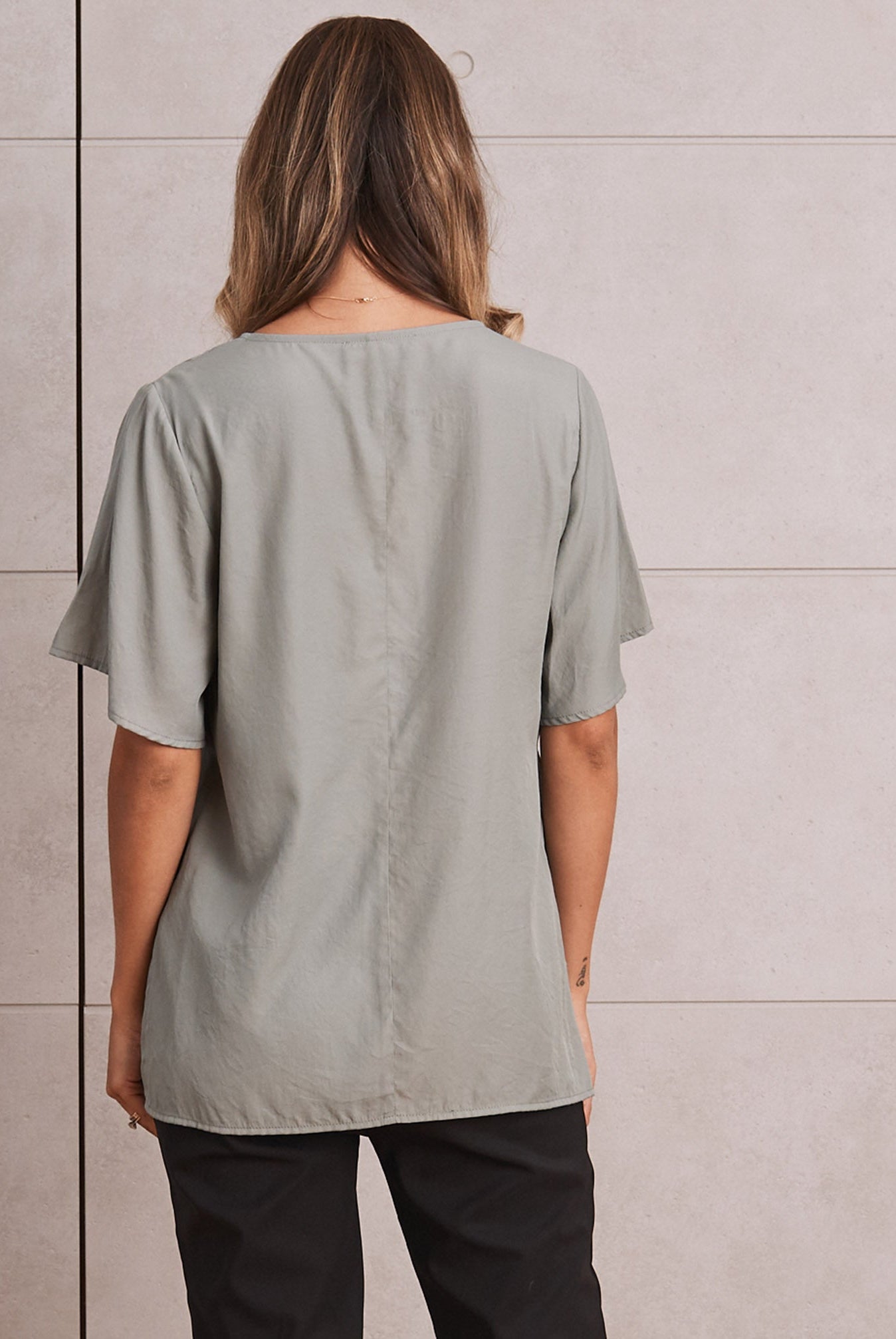 Maternity Relax Fit Short Sleeve Work Blouse - Sage - Angel Maternity USA