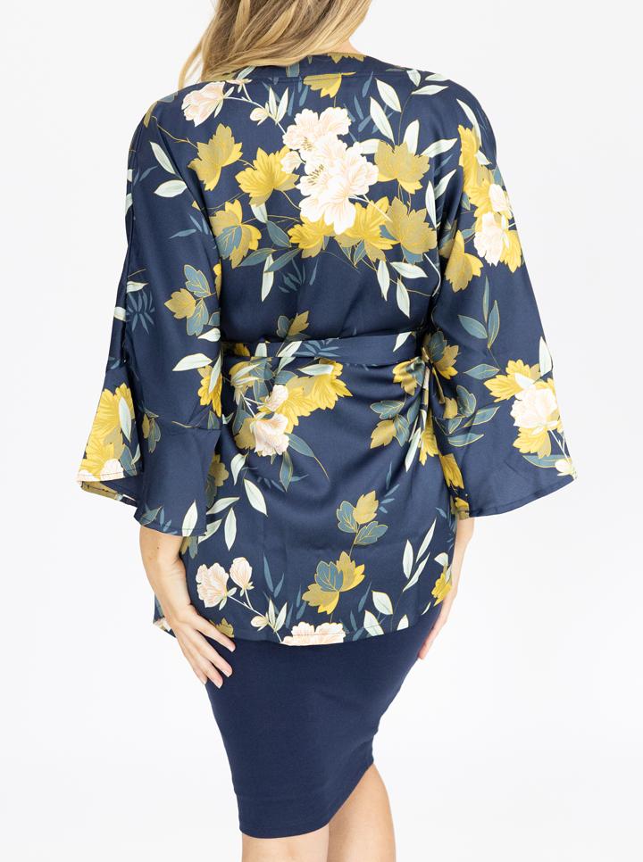 Back view - Maternity Blooming Sateen Nursing Wrap Top - Floral (4694365306974)