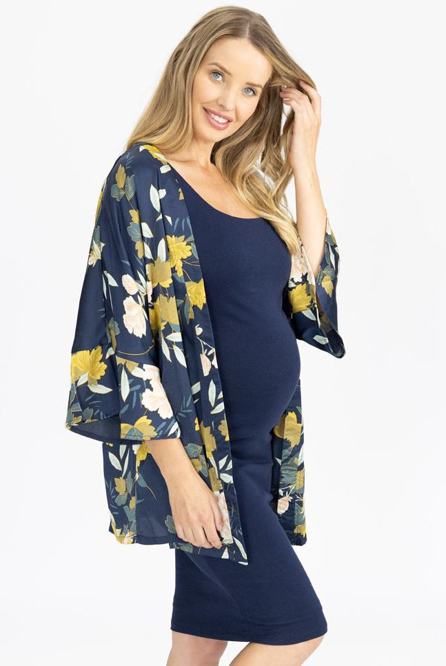 Side view - Maternity Blooming Sateen Nursing Wrap Top - Floral side (4694365306974)