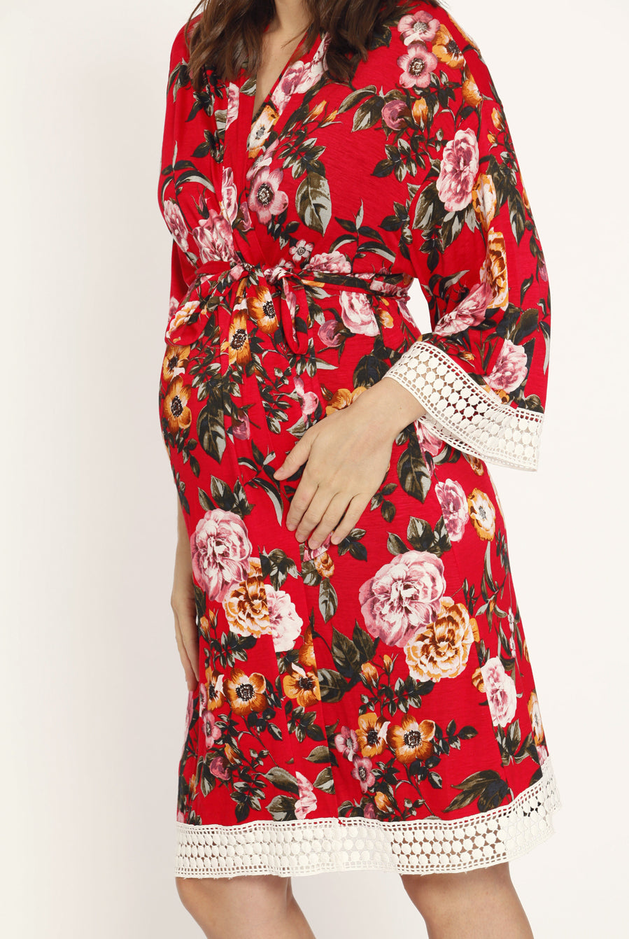 Nursing Dress + Robe + Free Baby Wrap - Red Floral Hospital Pack - Angel Maternity USA (3445057159262)
