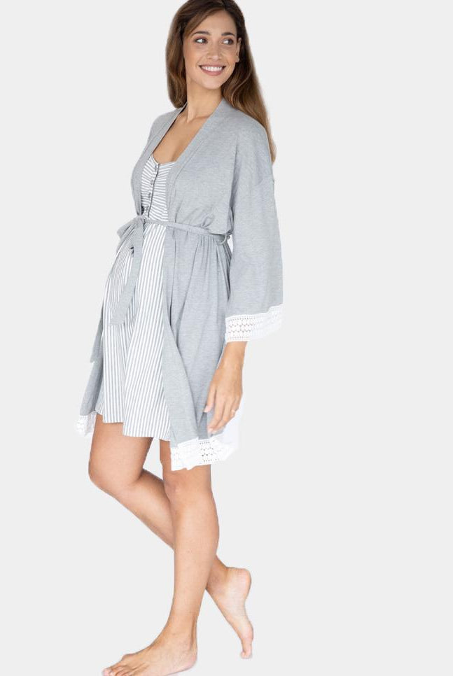 Nursing Dress + Robe + Free Baby Blanket Pouch - Grey Pack (1301869264990)