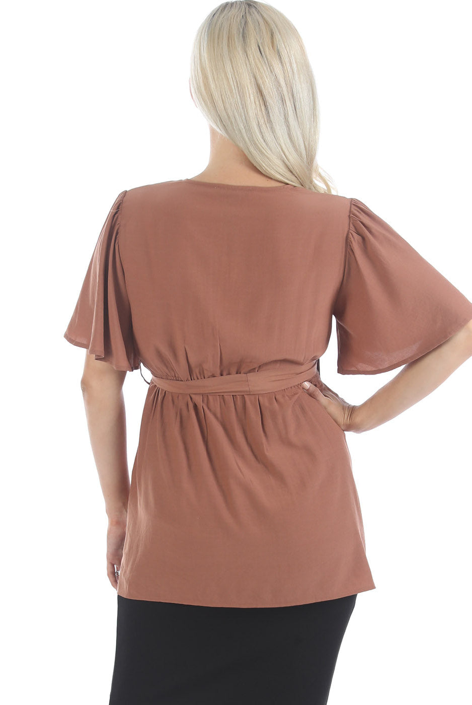 Back view - Maternity Flare Sleeve Shirt in Rust (6680497094750)