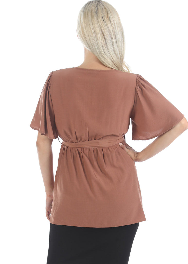 Back view - Maternity Flare Sleeve Shirt in Rust (6680497094750)