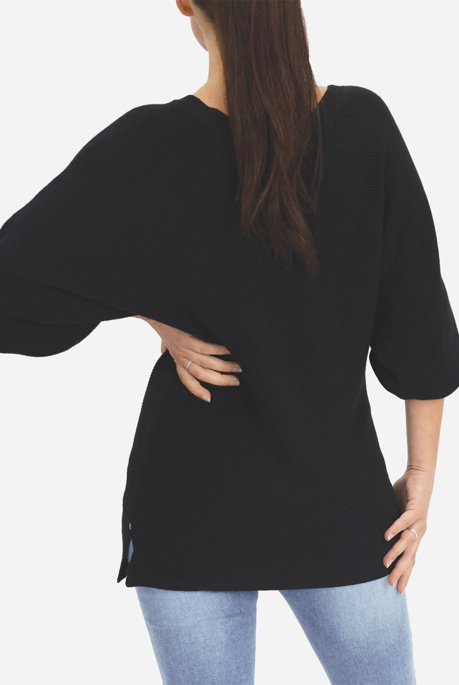 Back view - Maternity V-Neck Raglan Sleeve Jumper in Black (6618547060830)
