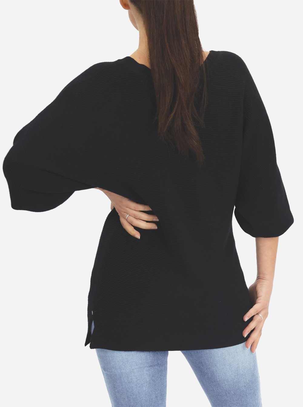 Back view - Maternity V-Neck Raglan Sleeve Jumper in Black (6618547060830)