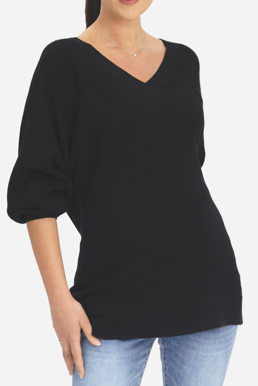 Main view - Maternity V-Neck Raglan Sleeve Jumper in Black (6618547060830)
