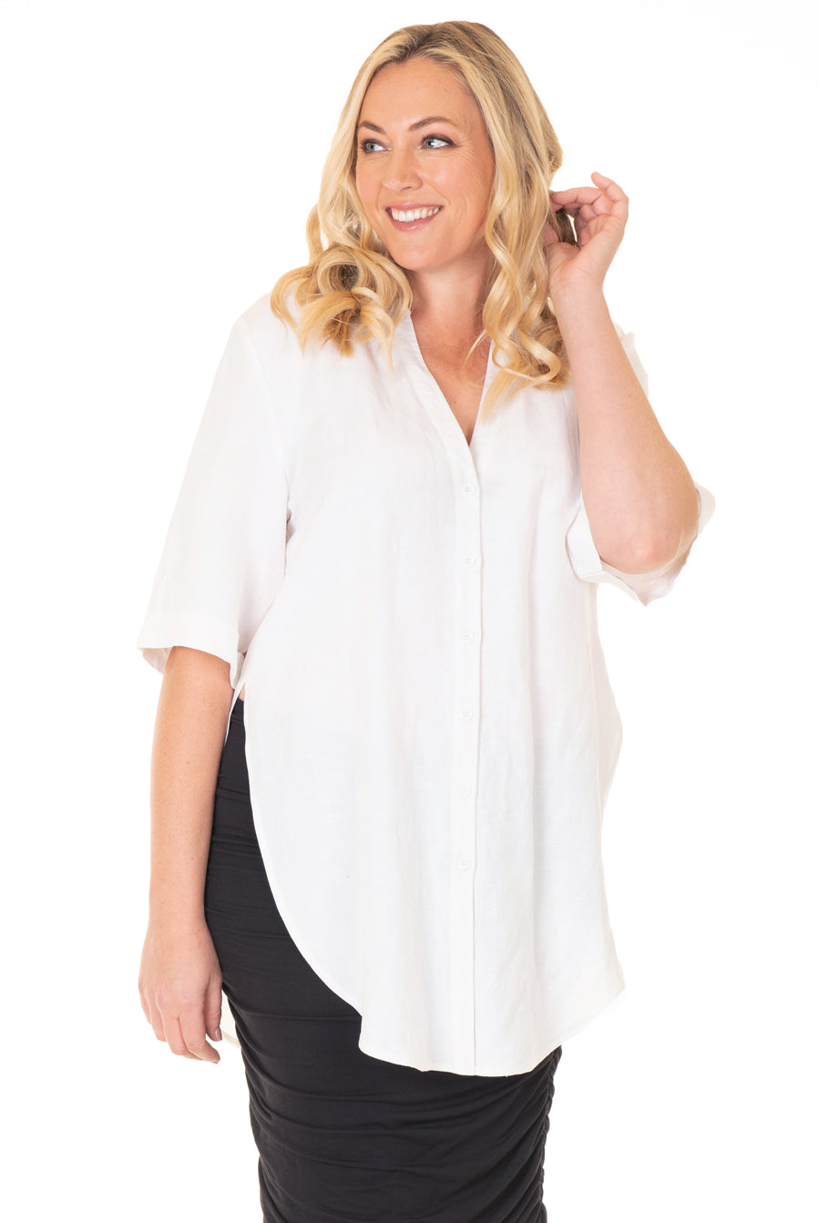 Maternity Linen Blend Button Nursing Shirt - Angel Maternity USA (4373463728222)