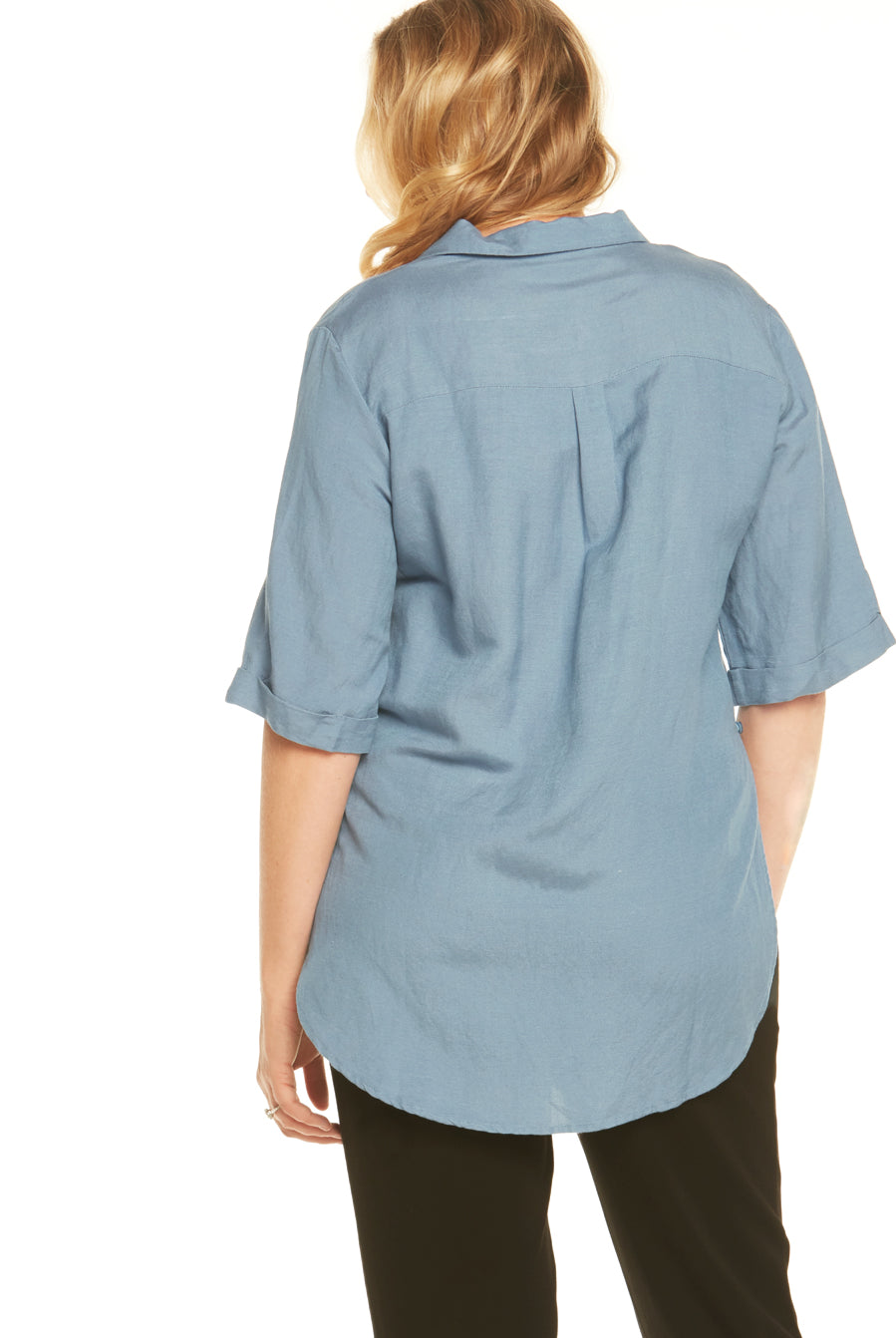 Maternity Linen Blend Button Nursing Shirt - Angel Maternity USA (4373463728222)